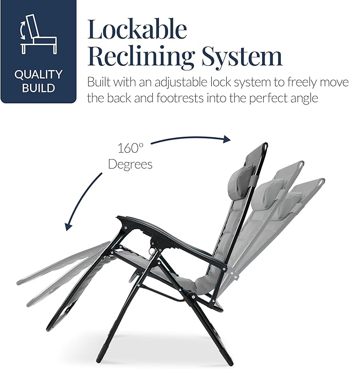 Best Choice Products Oversized Padded Zero Gravity Chair, Folding Outdoor Patio Recliner - Photo 7