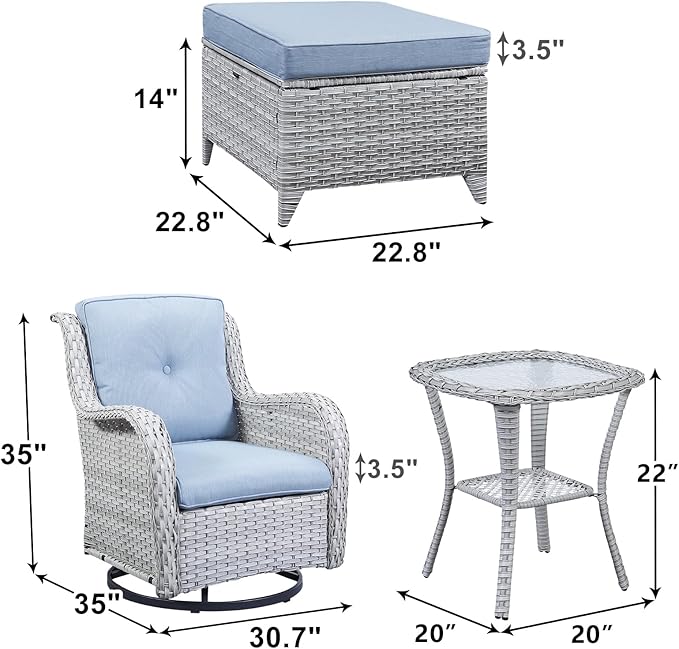 Patio Furniture Swivel Chairs Set - 5 Piece Rattan Wicker Outdoor Sectional Conversation Sets with 2 Swivel Rocking - Photo 2