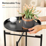 VINGLI Round Metal Side Table with Removable Tray, Outdoor Patio Coffee Table, Waterproof End Table for Small Spaces - Photo 4