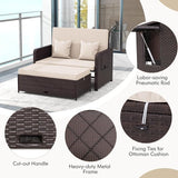 Nightcore Wicker Patio Outdoor Daybed, Outdoor Chaise Lounger w/ 4-Level Adjustable Backrest, Retractable Side Trays - Photo 8