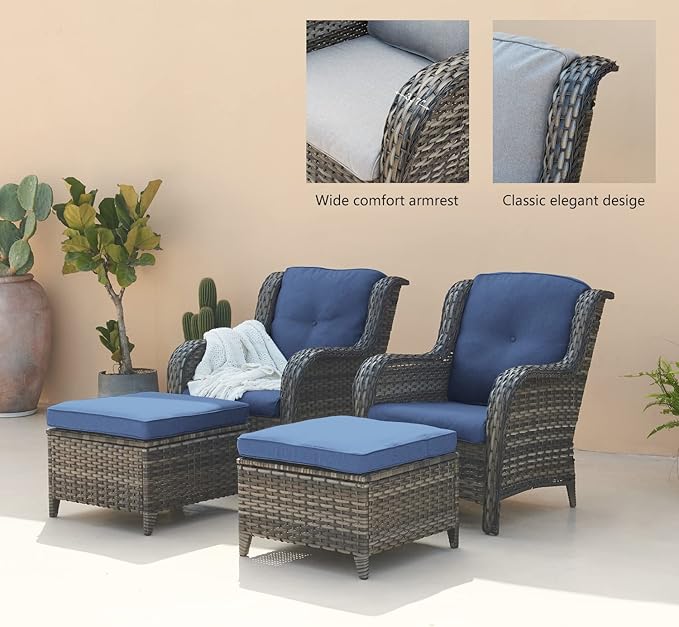 Rilyson Outdoor Patio Wicker Furniture Set - 5 Piece Rattan Patio Conversation Sectional Sofa Set with 1 Couch - Photo 2
