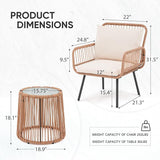 Verano Garden 3 Pieces Patio Bistro Sets, Outdoor Wicker Balcony Furniture Sets - Photo 6