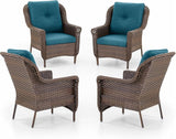 Patio Wicker Chairs Outdoor Furniture Chair - Set of 4 Outside All Weather Lawn Dining Brown Rattan Armchair with High - Photo 1