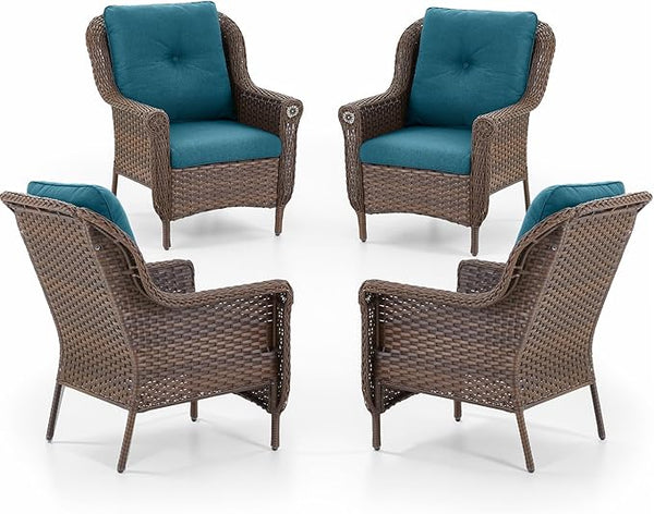 Patio Wicker Chairs Outdoor Furniture Chair - Set of 4 Outside All Weather Lawn Dining Brown Rattan Armchair with High - Photo 1