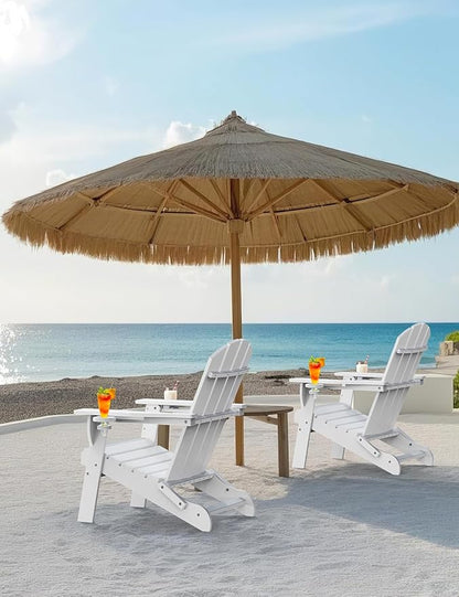 Folding Adirondack Chair Set of 6, Wooden Textured Plastic Adirondack Chairs with 2 Cup Holder, Weather Resistant HDPE Fire Pit Chair, Outdoor Patio Chairs for Garden, Backyard, Lawn, Deck, White