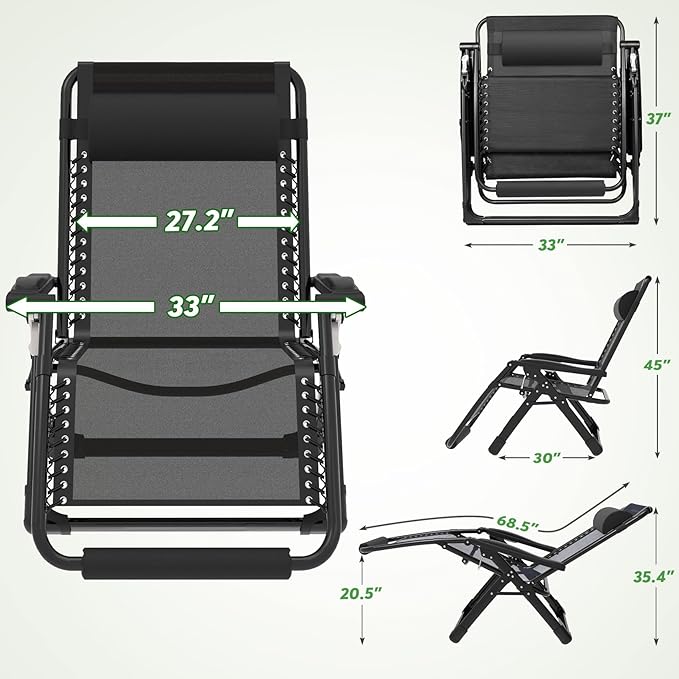 ZENPETIO Oversized Zero Gravity Chair, 33In XXL Zero Gravity Recliner Lounge Chair - Photo 3