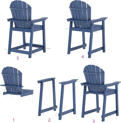 Tall Adirondack Chairs, Outdoor Bar Height Chair for Patio, Heavy-Duty Tall Adirondack Chair, Weatherproof HDPE Chairs for Deck, Poolside, Navy Blue
