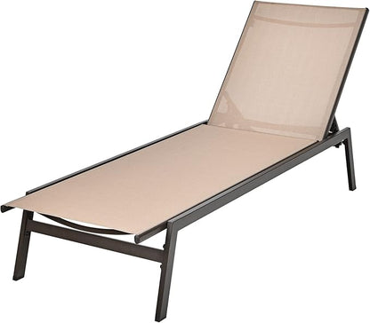 Giantex Chaise Lounge Chair Patio Chaise Lounger with 6-Position Adjustable Backrest and Breathable Fabric, Outdoor Recliner for Patio, Poolside, Backyard and Garden (1, Beige)