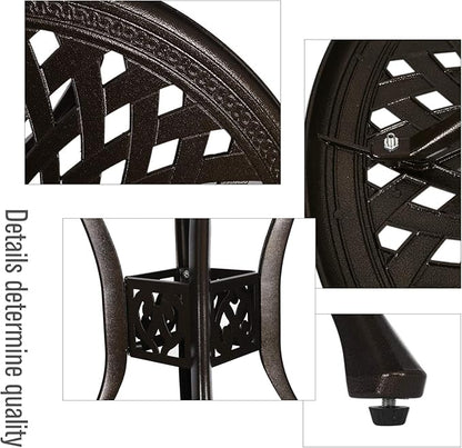 YUSING 31" Outdoor Dining Table,Patio Cast Aluminum Table,Furniture Set,Bistro Round Table with 2" Umbrella Hole for Kitchen,Garden,Yard
