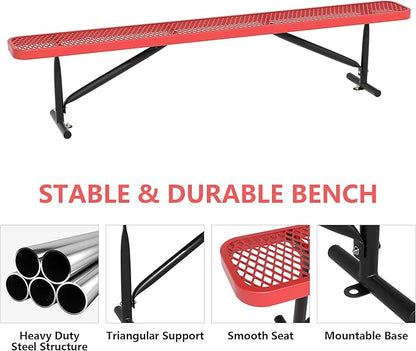 Park Benches for Outside, 8 ft Metal Porch Bench Furniture Patio Seating, Commercial Expanded Metal Mesh Bench for Outdoor, Lawn, Backyard, Park, Deck, Garden, Patio, School (Red, 8FT)