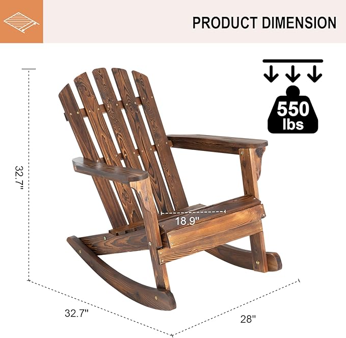 Garturects 2PCS Wood Patio Rocking Chairs - Classic Adirondack Rocker Chairs Porch Rocking Set of 2 for Outdoor,Yard, Balcony (Brown)