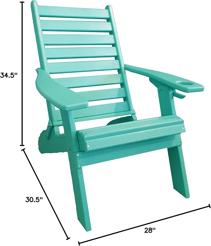 Furniture Barn USA Farmhouse Collection Poly Ladderback Folding Adirondack Chair with Smart Phone Holder, Aruba Blue