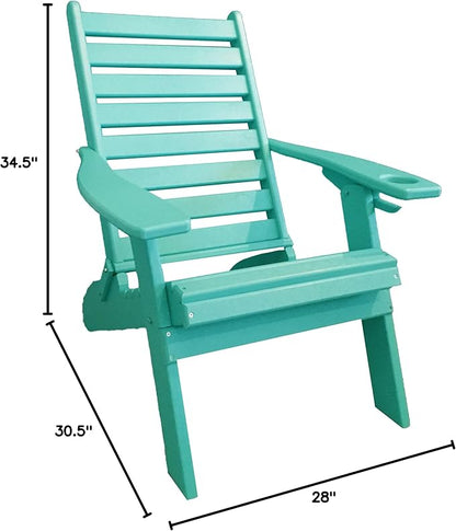 Furniture Barn USA Farmhouse Collection Poly Ladderback Folding Adirondack Chair with Smart Phone Holder, Aruba Blue