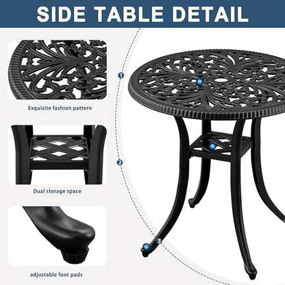 21” Cast Aluminum Patio Bistro Table, All Weather Round Patio Coffee Table, for Backyard Porch Pool Balcony Deck, Black (1, Black)