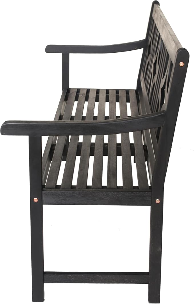 JONATHAN Y BNH100C Sloane 59.1" 3-Seat Ogee Diamond-Back 600-Lbs Support Acacia Wood Outdoor Garden Patio Bench for Garden, Lawn, Backyard, Pool, Deck, Beach, Firepit, Black