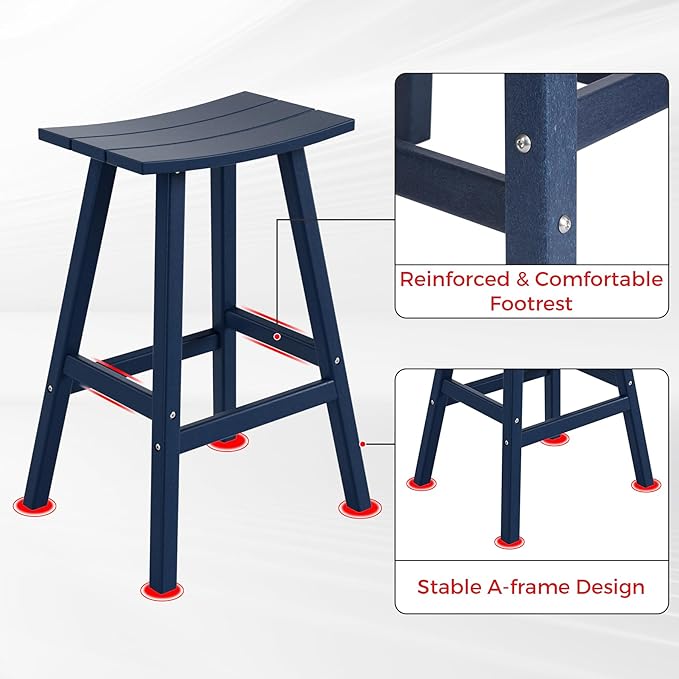 Costaelm All-Weather Bar Stools Set of 3, 29" Height Outdoor Bar Stools, Adirondack Poly Patio Bar Stool for Patio, Deck - Photo 4