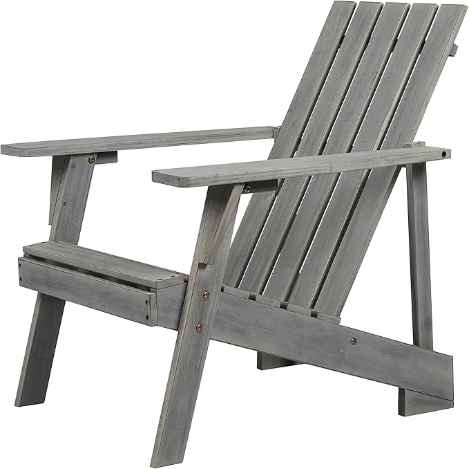 Eyely PTA1001B Spencer Outdoor Patio Modern Acacia Wood Adirondack Chair, Gray for Mid-Century, Classic, Modern, Cottage, Farmhouse, Rustic