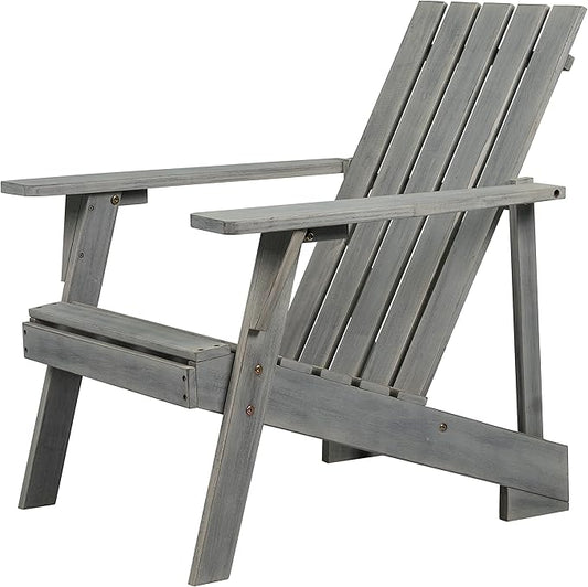 JONATHAN Y PAT1001B Irving Outdoor Patio Modern Acacia Wood Adirondack Chair for Garden, Lawn, Backyard, Pool, Deck, Beach, Firepit, Gray