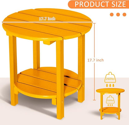 Round Adirondack Outdoor Side Table, 17.7" Small Patio End Table, 2-Tier HDPE Plastic Table for Poolside Porch Garden, Weather Resistant & Easy Assembly (Tangerine, Round)