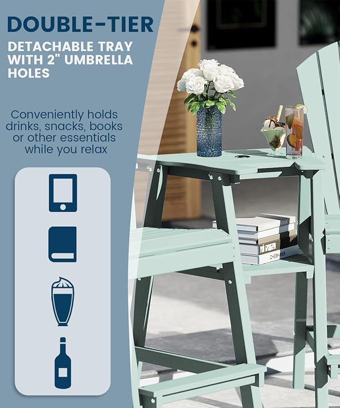 FOOWIN Tall Adirondack Chair Set of 4, All Weather HDPE Bar Height Adirondack Chair with Double Connecting Trays - Photo 6