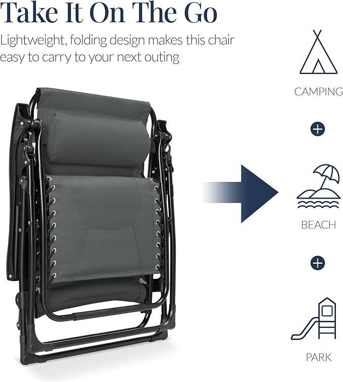 Best Choice Products Oversized Padded Zero Gravity Chair, Folding Outdoor Patio Recliner - Photo 5