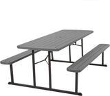 COSCO Outdoor Living 6 ft. Folding Picnic Table, Dark Gray Wood Grain Resin with Gray Steel Legs - Photo 1