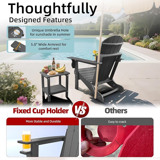 Fire Pit Chairs, HDPE Folding Adirondack Chairs Weather Resistant - Photo 5