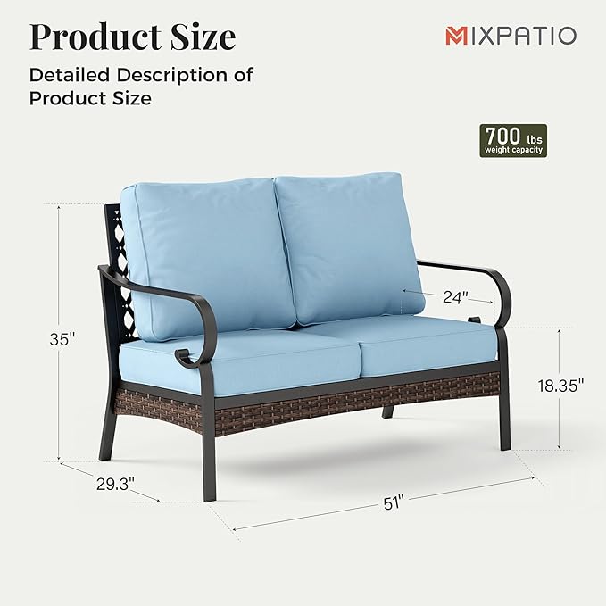 Patio Furniture Sofa, Love-Seat Patio Sofa Steel Frame Outdoor Sectional Couch with 5.75” Cushions - Photo 2