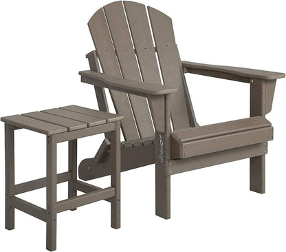 WestinTrends Malibu 2-Pieces Adirondack Chair Set with Side Table, All Weather Outdoor Seating Plastic Patio Lawn Chair Folding for Outside Porch Deck Backyard, Weathered Wood