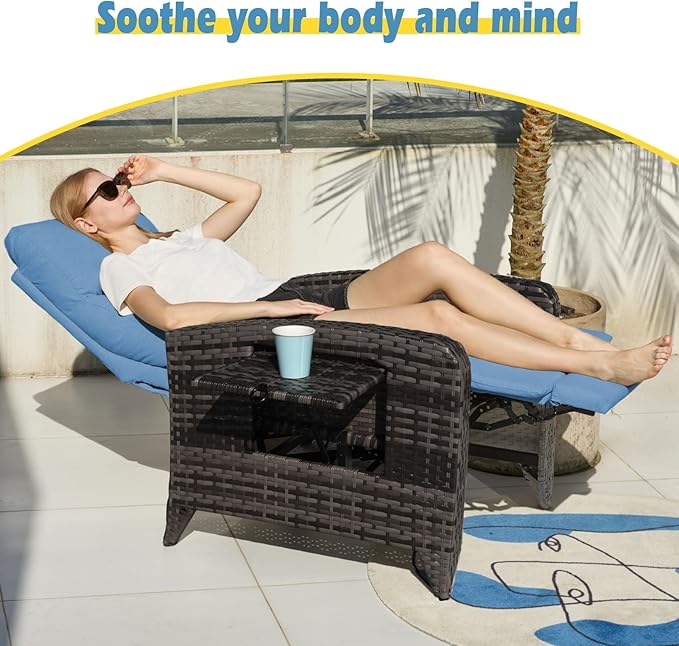 Outdoor Recliner Chairs Set of 2, Reclining Patio Chairs with Adjustable Back up to 150°Lay Flat and Extended Footrest - Photo 6
