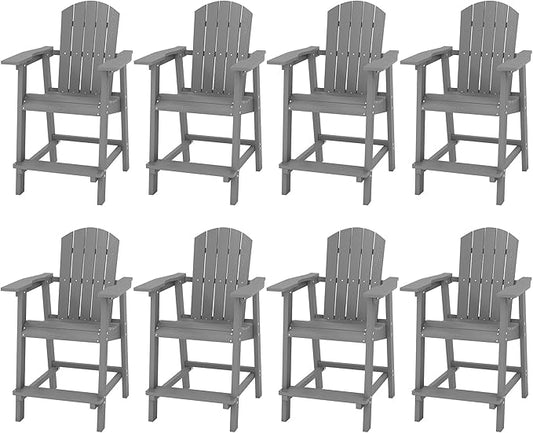 YITAHOME Tall Adirondack Chair Set of 8, Poly Bar Height Balcony Seating, HIPS High Back Outdoor Chairs, Bar Stools Lifeguard Chair for Balcony Deck Pool Patio, Grey