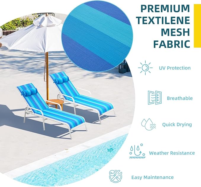 EROMMY Patio Chaise Lounge, Set of 2 Outdoor Lounge Chair (Blue) - Photo 5
