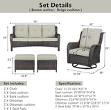 Belord 5 Piece Wicker Patio Furniture Set, Outdoor Swivel Rocker Chairs Set of 2 with Ottomans and 3 Seater Sofa - Photo 2