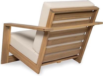 Christopher Knight Home Fayah Acacia Wood Lounge Chair Outdoor, Wooden Patio Armchair for Lounging, Patio Furniture Single Sofa Chair, Garden/Poolside Comfy Reading Chair with Cushion,Light Teak+Beige