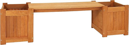 Sunnydaze 68-Inch Meranti Wood Outdoor Planter Box Bench with Teak Oil Finish