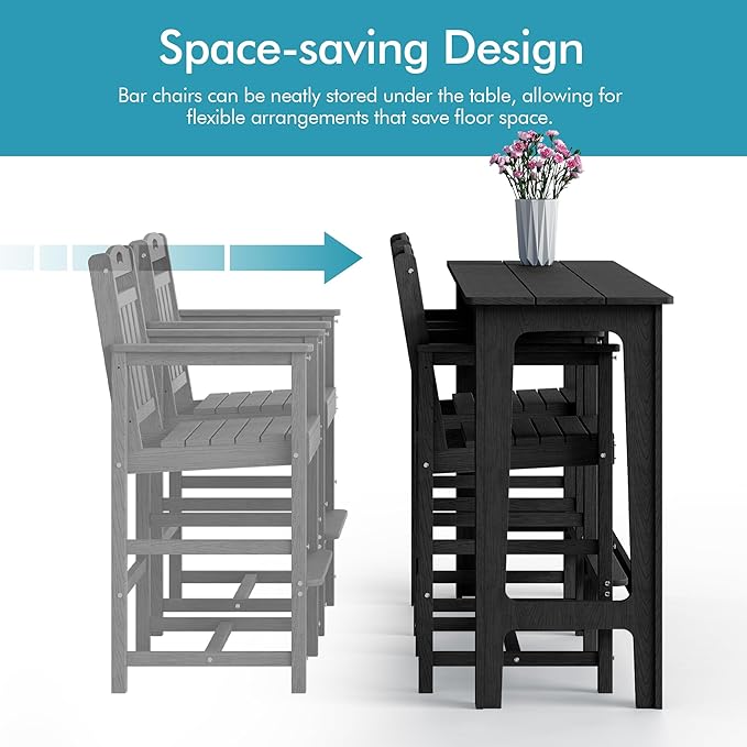 Ciokea Outdoor Bar Height Table Set of 5, 60" Extra Long Rectangle High Top Table and 4 Oversized Adirondack Chairs Set - Photo 8
