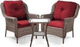 3 Piece Patio Brown Wicker Chairs with Side Table - Outdoor High Back Heavy Duty All-Weather Lawn Dining Rattan Chair - Photo 1
