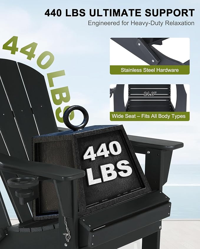 Folding Adirondack Chairs Set of 4- Plastic Adirondack Chairs with Cup Holder, Weather Resistant for Outdoor, Patio, Lawn, Garden, Backyard Deck, Fire Pit - Black