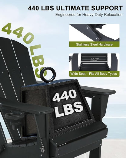 Folding Adirondack Chairs Set of 4- Plastic Adirondack Chairs with Cup Holder, Weather Resistant for Outdoor, Patio, Lawn, Garden, Backyard Deck, Fire Pit - Black