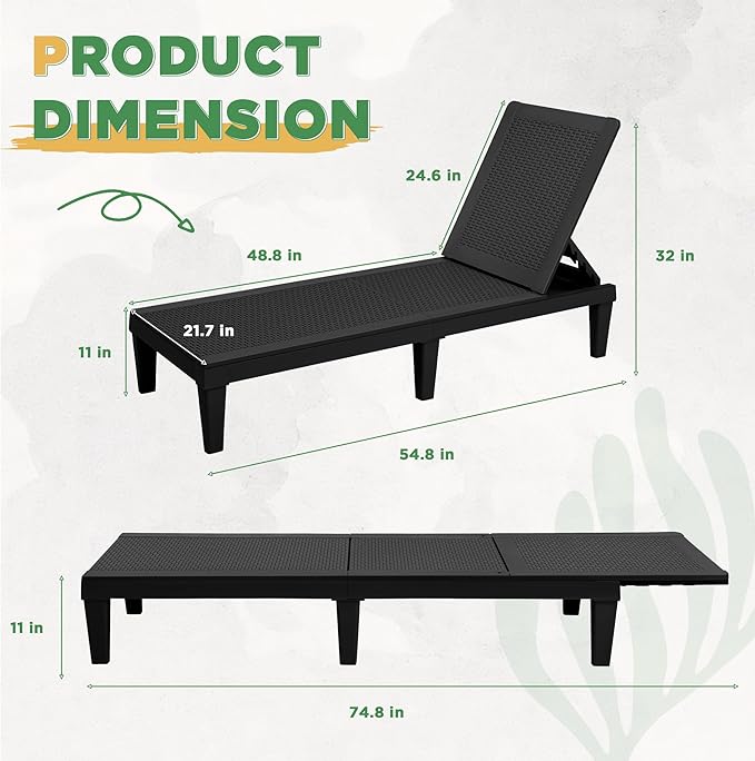 Greesum Outdoor Chaise Lounge Chairs Set of 4 with 5-Position Adjustable Backrest - Photo 3