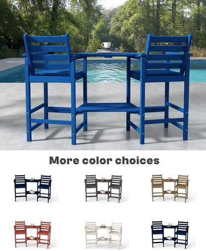 Tall HDPE Adirondack Bar Chairs Set of 2, Outdoor Balcony Bar-Height Chairs with Extra-Large Side Trays & 2" Umbrella Hole, All-Weather Patio Stools for Porch, Deck, Garden (Navy Blue, 2chair)