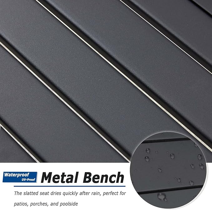 Metal Garden Bench for Outdoors, Black Outdoor Benches Slats for Patio, Patio Backless Bench with Cross Leg,Dining Bench for Porch, Lawn, Balcony, Backyard and Park