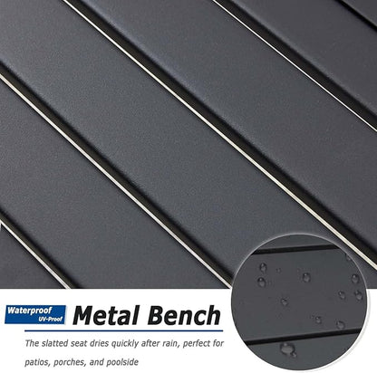 Metal Garden Bench for Outdoors, Black Outdoor Benches Slats for Patio, Patio Backless Bench with Cross Leg,Dining Bench for Porch, Lawn, Balcony, Backyard and Park