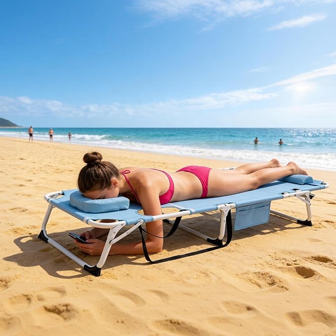 ABORON 3 in 1 Sun Tanning Chair Oversized with Mat&Face Arm Hole, Heavy Duty Folding Chaise Lounge Chairs - Photo 7