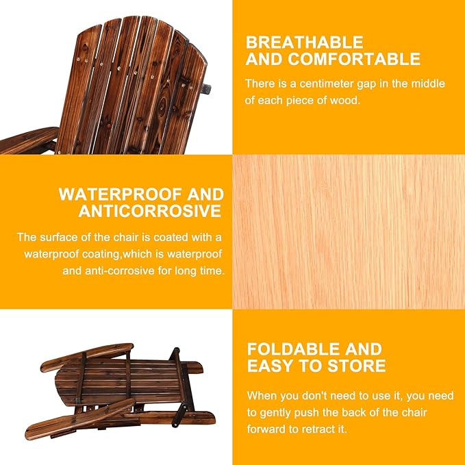 Outvita Folding Adirondack Chair Set of 2, 350LBS Solid Wood Garden Chair Weather Resistant - Photo 4