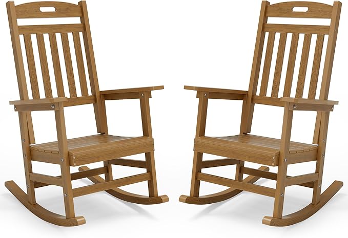 YEFU Porch Rocking Chairs Set of 2: Porch Rocking Chair, 80% Pre-Assembled Rocker, Rock smoothly for Middle-Aged and Elderly People, Imitation Teak