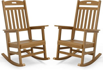YEFU Porch Rocking Chairs Set of 2: Porch Rocking Chair, 80% Pre-Assembled Rocker, Rock smoothly for Middle-Aged and Elderly People, Imitation Teak