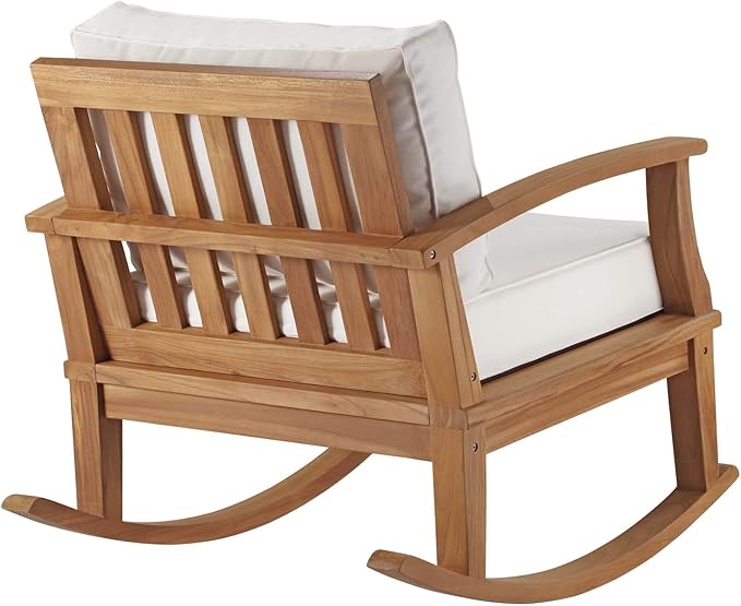 Modway EEI-4177-NAT-WHI Marina Patio Teak Rocking Chair, Natural White