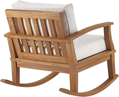 Modway EEI-4177-NAT-WHI Marina Patio Teak Rocking Chair, Natural White