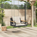 Black and Cream White Swing Bench with Cushions, Modern Outdoor Patio Furniture for Backyard and Balcony - Photo 3